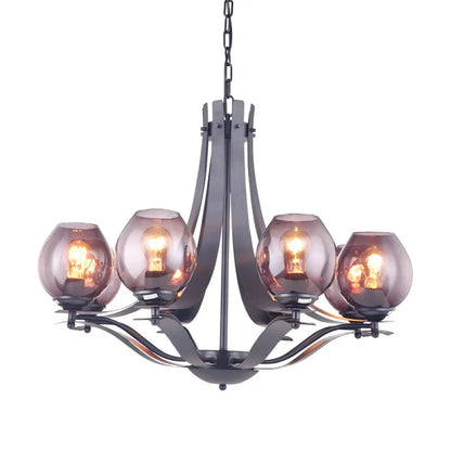 Lámpara de araña contemporánea DecorBites™ con pantalla esférica de cristal gris y 5/8 luces - Colgante de suspensión negro