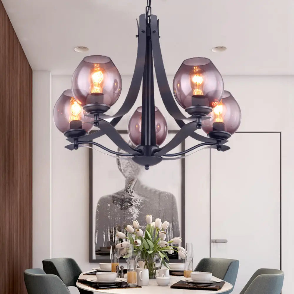 Lámpara de araña contemporánea DecorBites™ con pantalla esférica de cristal gris y 5/8 luces - Colgante de suspensión negro