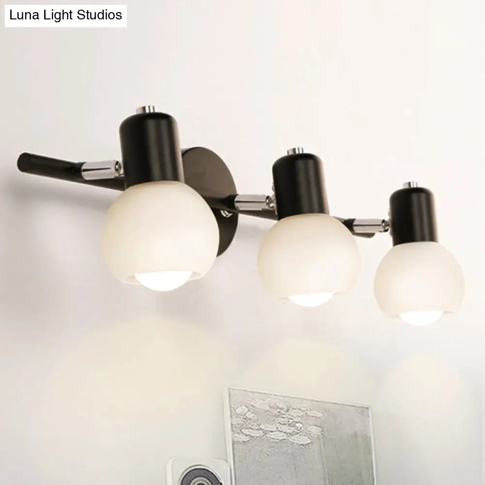 Aplique de pared DecorBites™ de estilo contemporáneo con forma de globo, de metal y cristal opalino, 2/3 luces, en color negro - Perfecto para el tocador del salón
