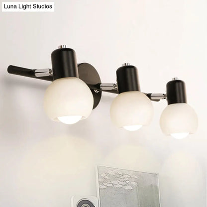 Aplique de pared DecorBites™ de estilo contemporáneo con forma de globo, de metal y cristal opalino, 2/3 luces, en color negro - Perfecto para el tocador del salón