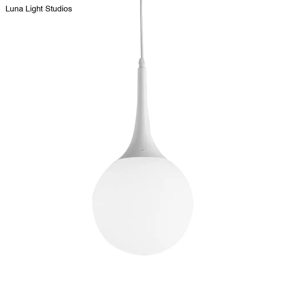 Contemporary Globe White Glass Pendant Light - 1 Light 12"/14"/16" Wide - Hanging Ceiling Light