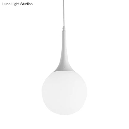 Contemporary Globe White Glass Pendant Light - 1 Light 12"/14"/16" Wide - Hanging Ceiling Light