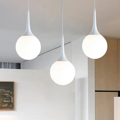 Contemporary Globe White Glass Pendant Light - 1 Light 12"/14"/16" Wide - Hanging Ceiling Light