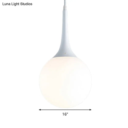 Contemporary Globe White Glass Pendant Light - 1 Light 12"/14"/16" Wide - Hanging Ceiling Light