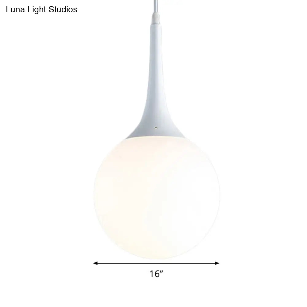 Contemporary Globe White Glass Pendant Light - 1 Light 12"/14"/16" Wide - Hanging Ceiling Light