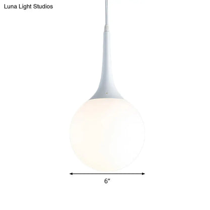 Contemporary Globe White Glass Pendant Light - 1 Light 12"/14"/16" Wide - Hanging Ceiling Light