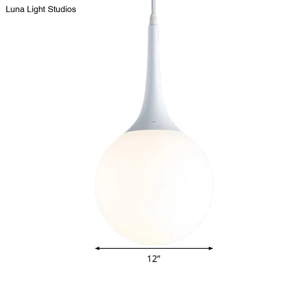 Contemporary Globe White Glass Pendant Light - 1 Light 12"/14"/16" Wide - Hanging Ceiling Light