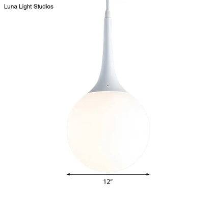 Contemporary Globe White Glass Pendant Light - 1 Light 12"/14"/16" Wide - Hanging Ceiling Light