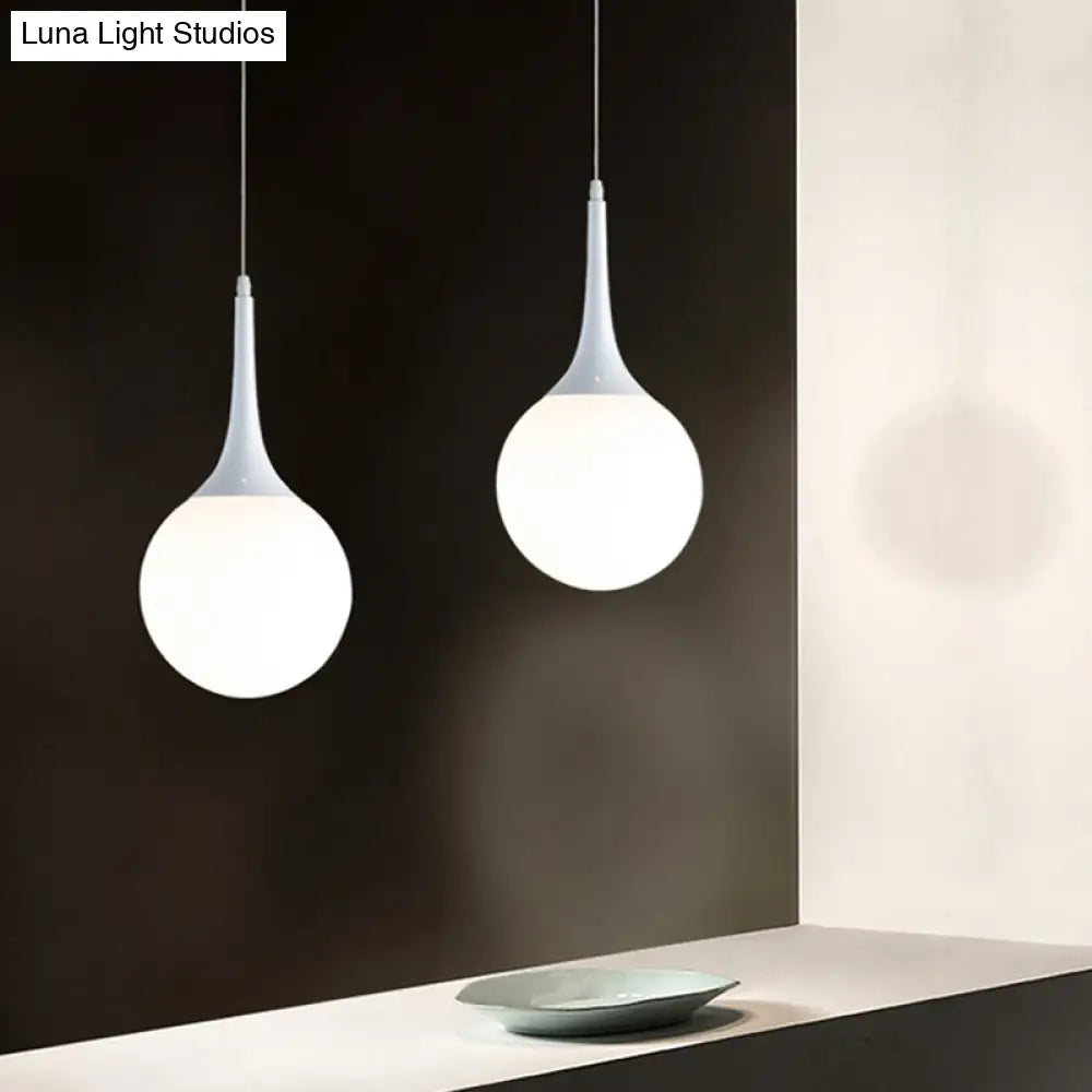 Contemporary Globe White Glass Pendant Light - 1 Light 12"/14"/16" Wide - Hanging Ceiling Light