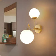 Contemporary gold 2 head wall sconce with white glass shade designed for e26 e27 bulb in living room lighting