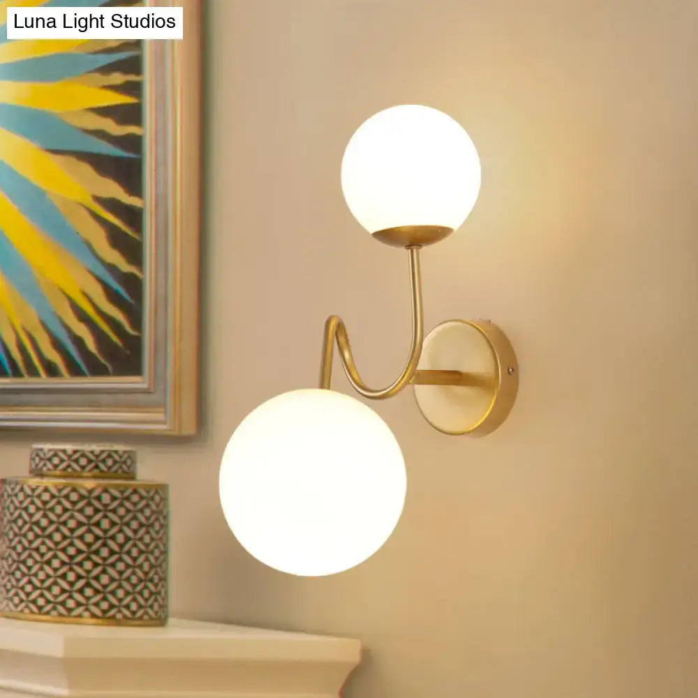 Contemporary gold 2 head wall sconce with frosted white glass shade compatible with e26 e27 bulb for living room
