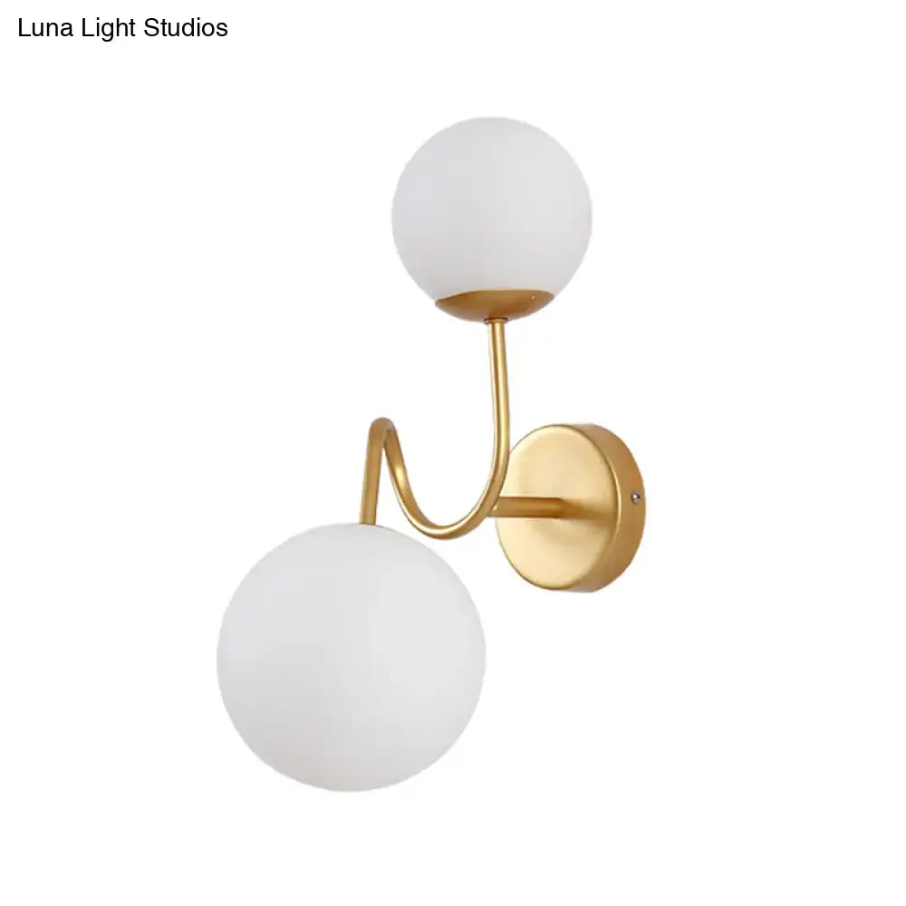 Contemporary gold 2 head wall sconce with frosted white glass shade compatible with e26 e27 bulb for living room