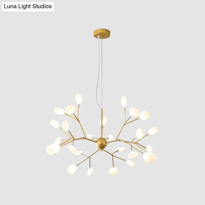 Contemporary Gold Acrylic Leaf Chandelier: LED Ceiling Lamp for Living Room
