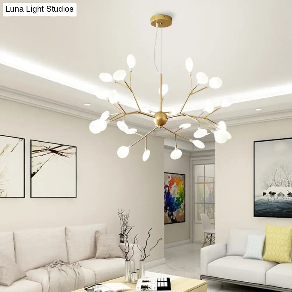 Contemporary Gold Acrylic Leaf Chandelier: LED Ceiling Lamp for Living Room