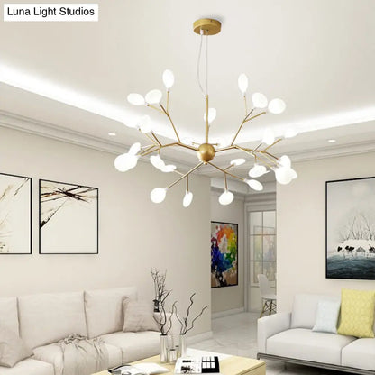 Contemporary Gold Acrylic Leaf Chandelier: LED Ceiling Lamp for Living Room