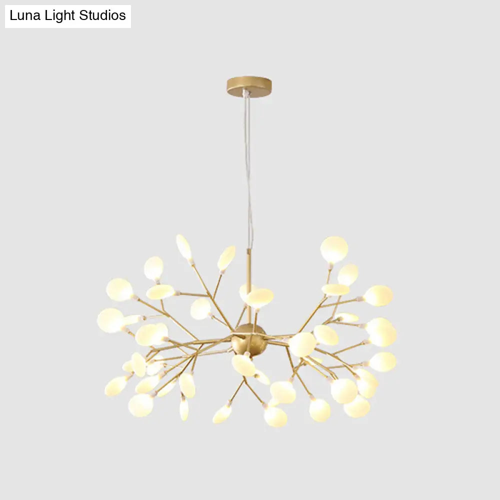 Contemporary Gold Acrylic Leaf Chandelier: LED Ceiling Lamp for Living Room