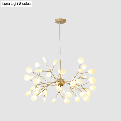 Contemporary Gold Acrylic Leaf Chandelier: LED Ceiling Lamp for Living Room