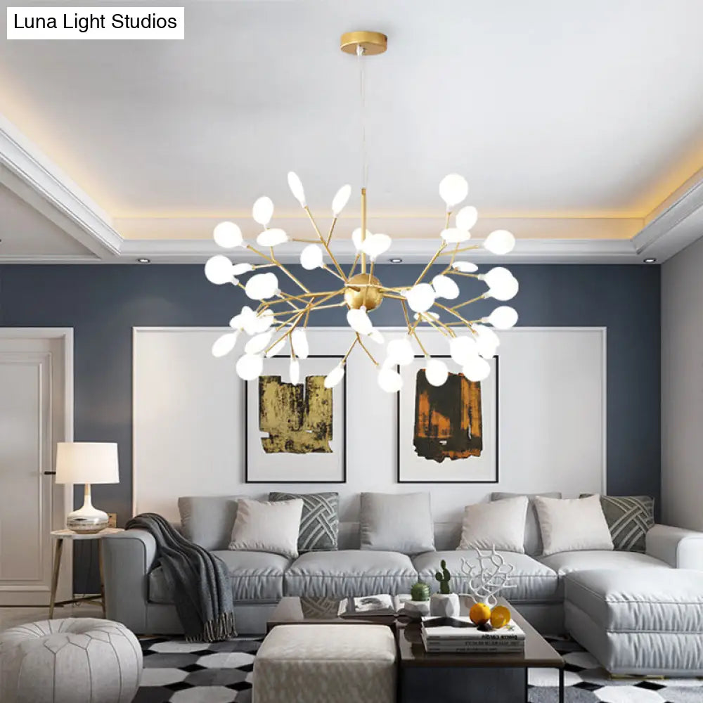 Contemporary Gold Acrylic Leaf Chandelier: LED Ceiling Lamp for Living Room