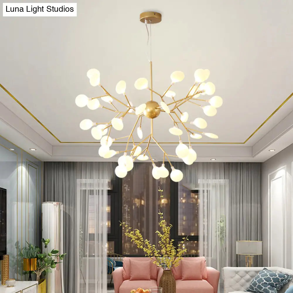 Contemporary Gold Acrylic Leaf Chandelier: LED Ceiling Lamp for Living Room