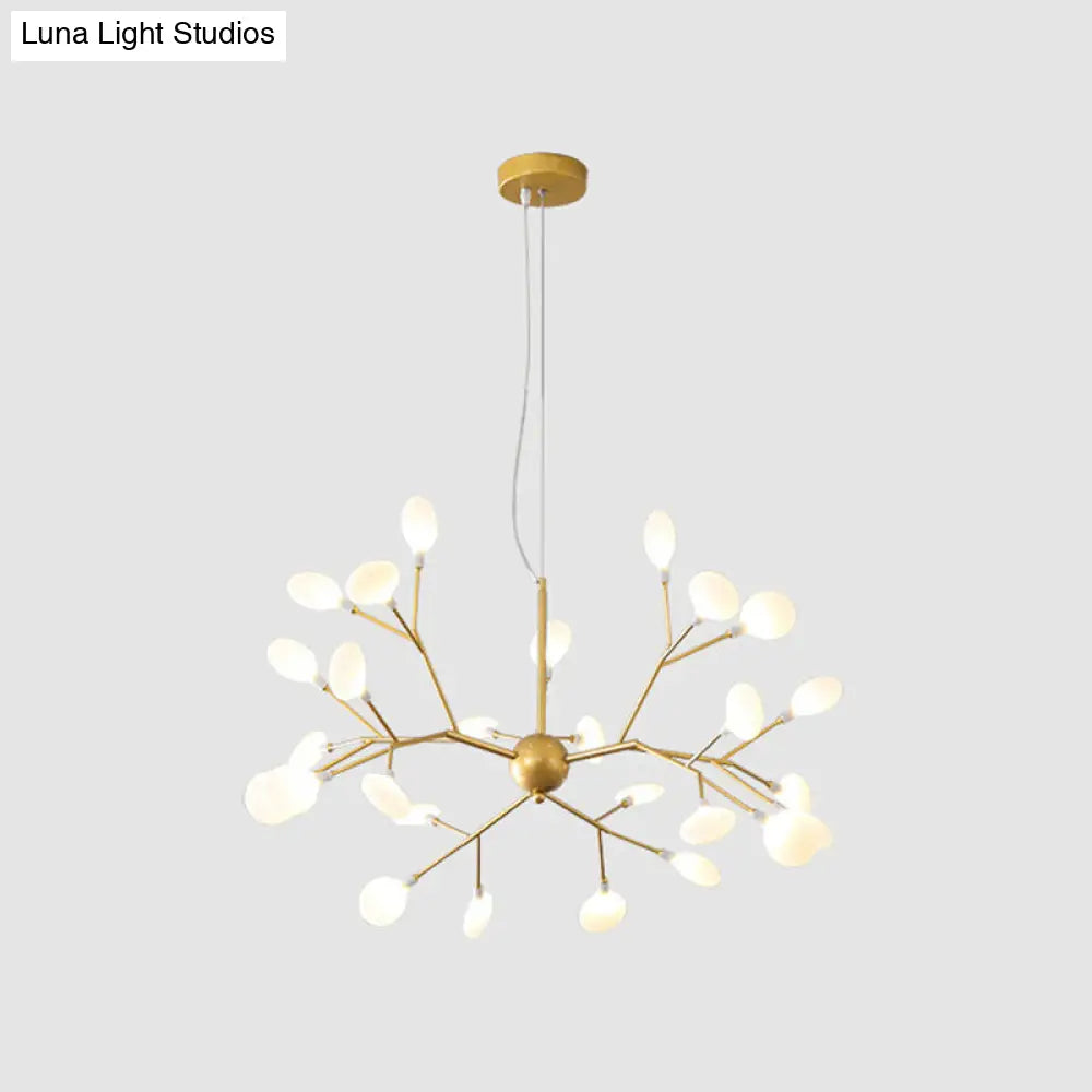 Contemporary Gold Acrylic Leaf Chandelier: LED Ceiling Lamp for Living Room