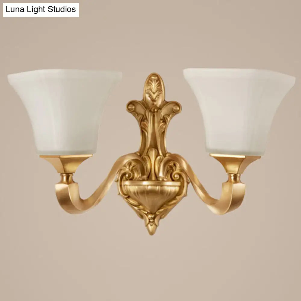 Contemporary Gold Bell Chandelier Pendant with Milky Glass Shade