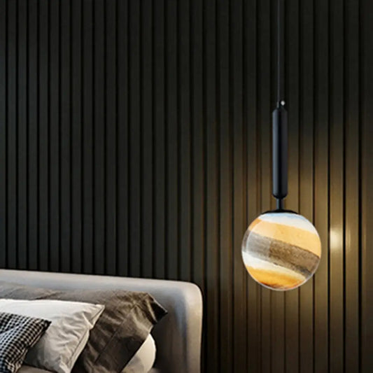 Contemporary Gold/Black Bedroom Pendant Lamp with Frosted Glass Shade