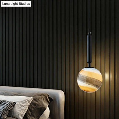 Contemporary Gold/Black Bedroom Pendant Lamp with Frosted Glass Shade