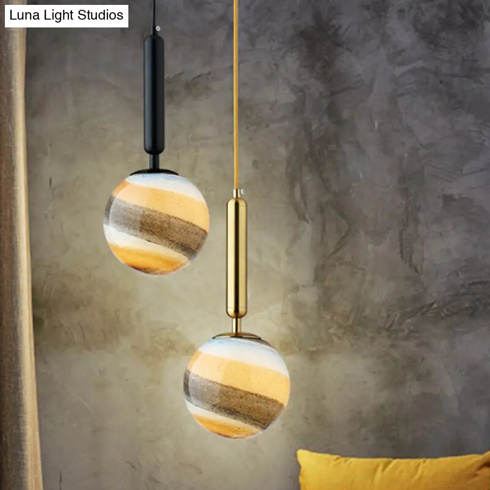 Contemporary Gold/Black Bedroom Pendant Lamp with Frosted Glass Shade