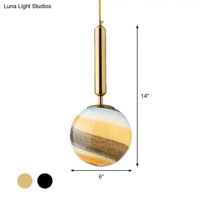 Contemporary Gold/Black Bedroom Pendant Lamp with Frosted Glass Shade