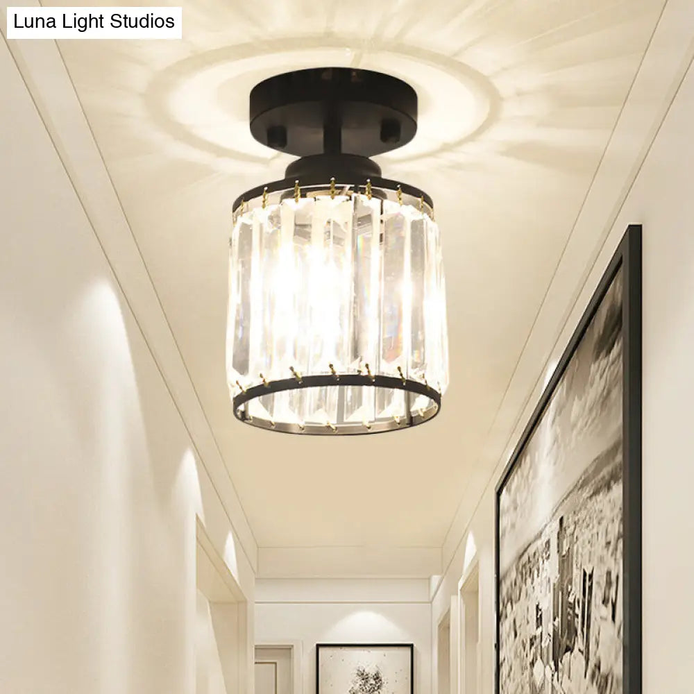 Lámpara de techo semiempotrada contemporánea DecorBites™ dorada/negra con pantalla cilíndrica de cristal