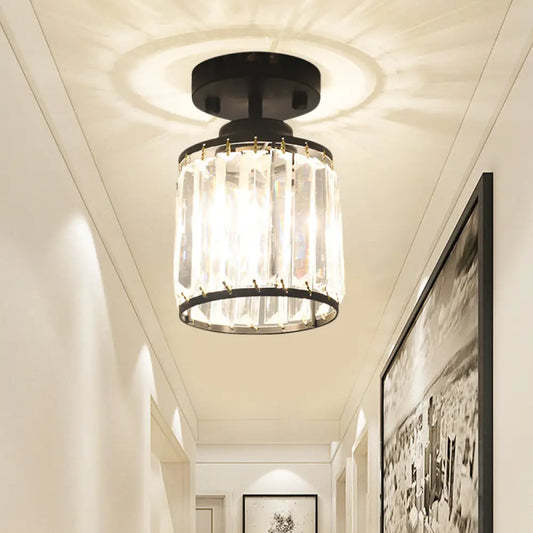 Lámpara de techo semiempotrada contemporánea DecorBites™ dorada/negra con pantalla cilíndrica de cristal