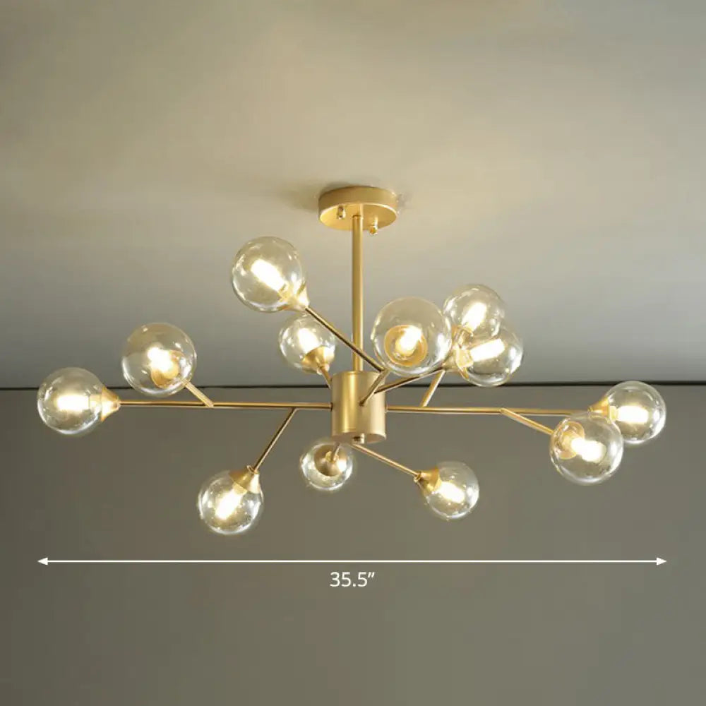 Contemporary Gold Branch Chandelier: Clear Glass Pendant Lamp for Bedroom Lighting