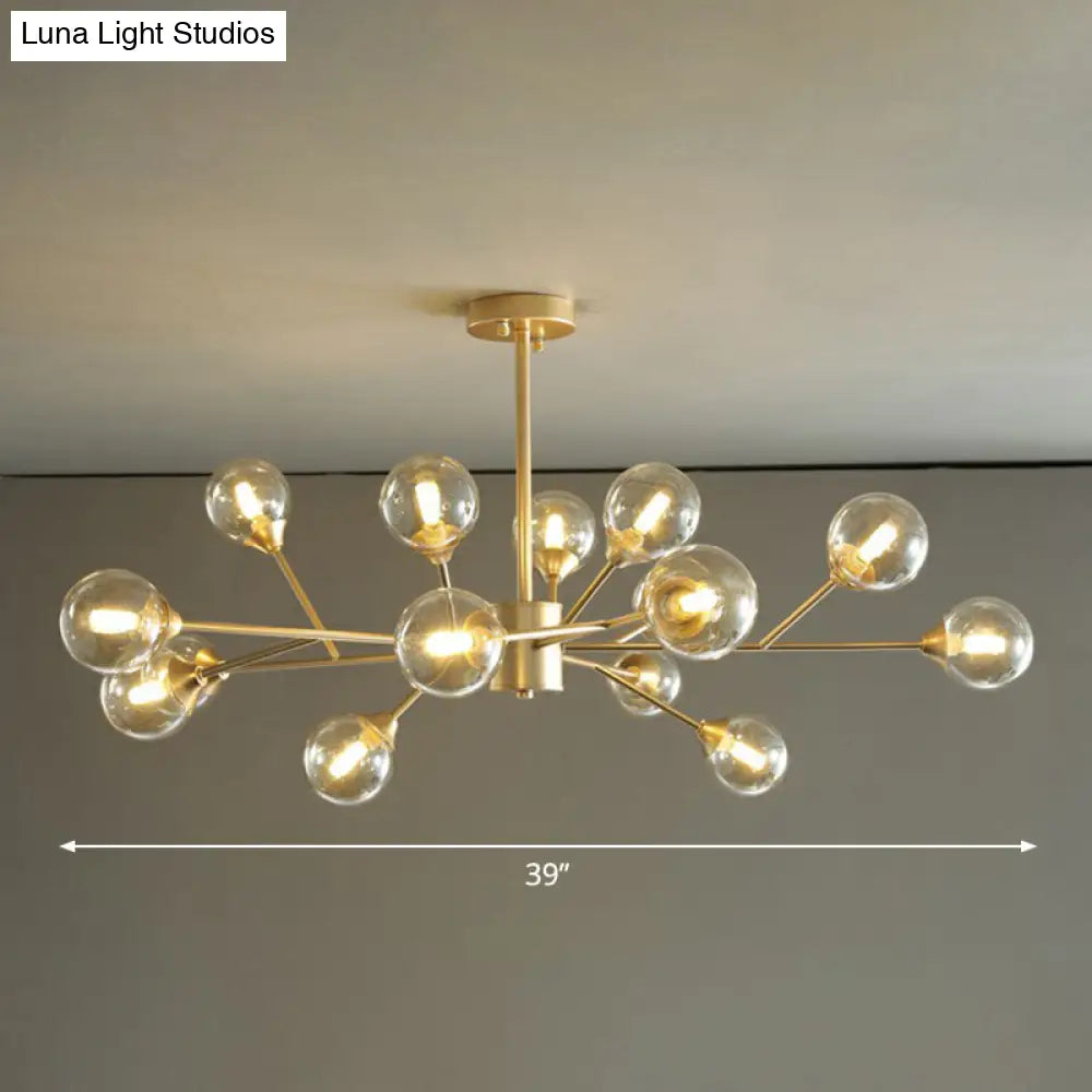 Contemporary Gold Branch Chandelier: Clear Glass Pendant Lamp for Bedroom Lighting