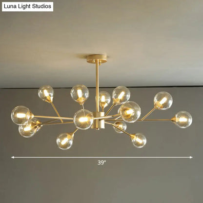 Contemporary Gold Branch Chandelier: Clear Glass Pendant Lamp for Bedroom Lighting