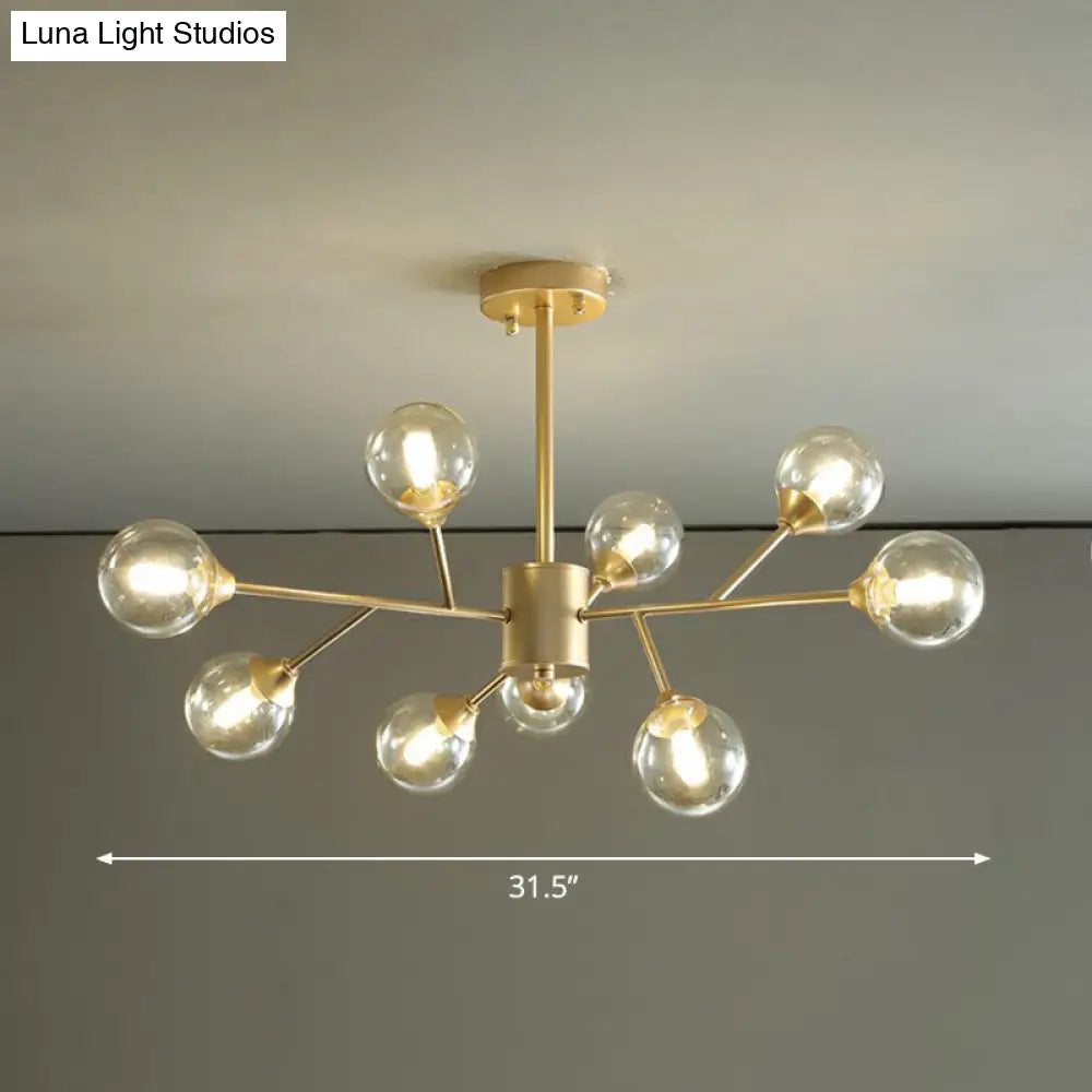 Contemporary Gold Branch Chandelier: Clear Glass Pendant Lamp for Bedroom Lighting