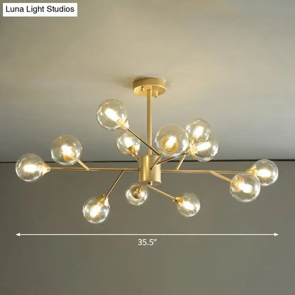 Contemporary Gold Branch Chandelier: Clear Glass Pendant Lamp for Bedroom Lighting