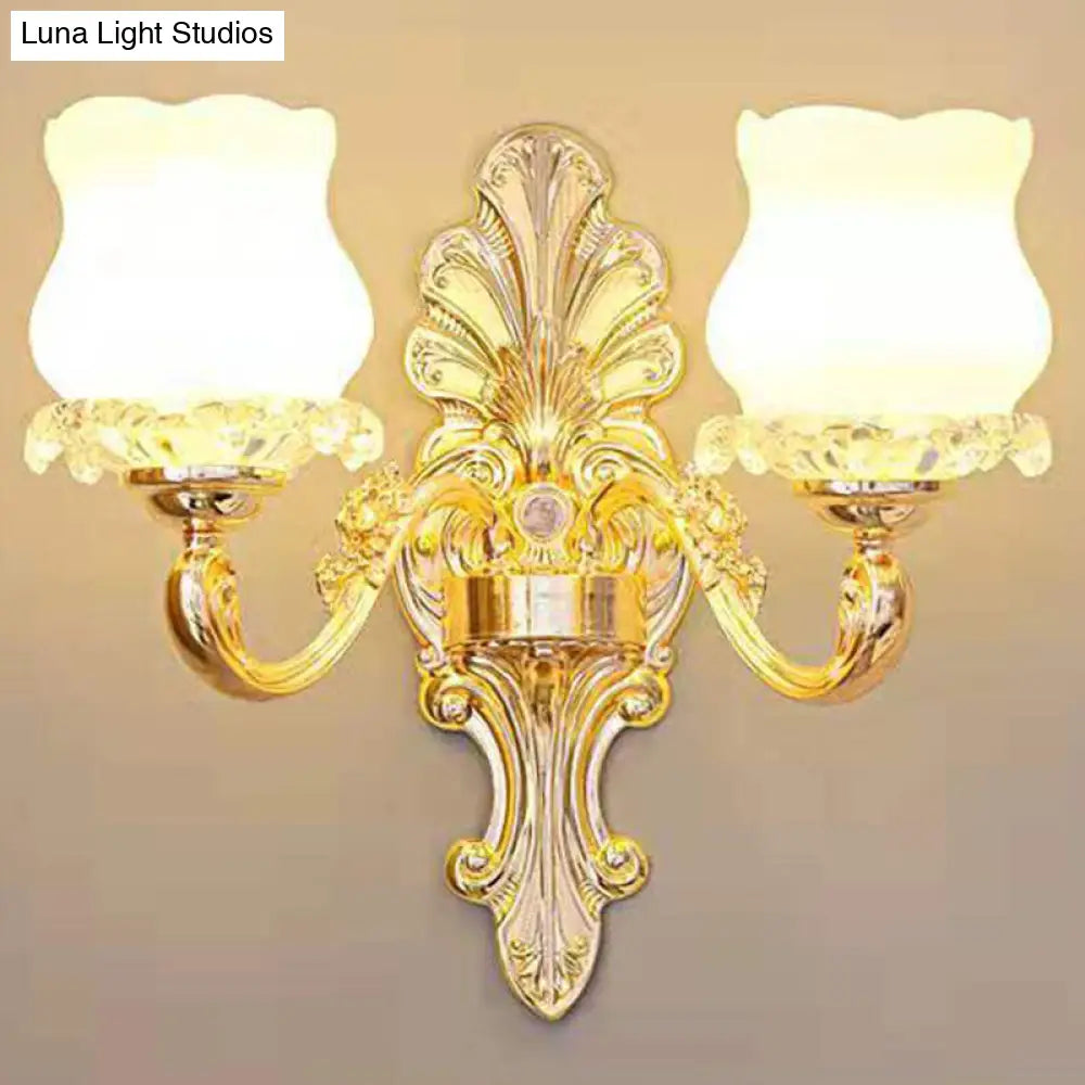 Contemporary Gold Bud Drop Lamp with Milky Glass - Dining Room Chandelier