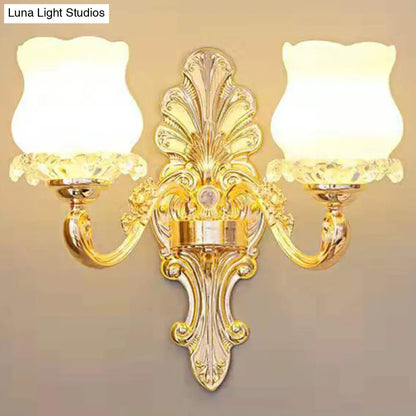 Contemporary Gold Bud Drop Lamp with Milky Glass - Dining Room Chandelier