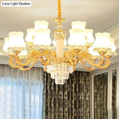 Contemporary Gold Bud Drop Lamp with Milky Glass - Dining Room Chandelier