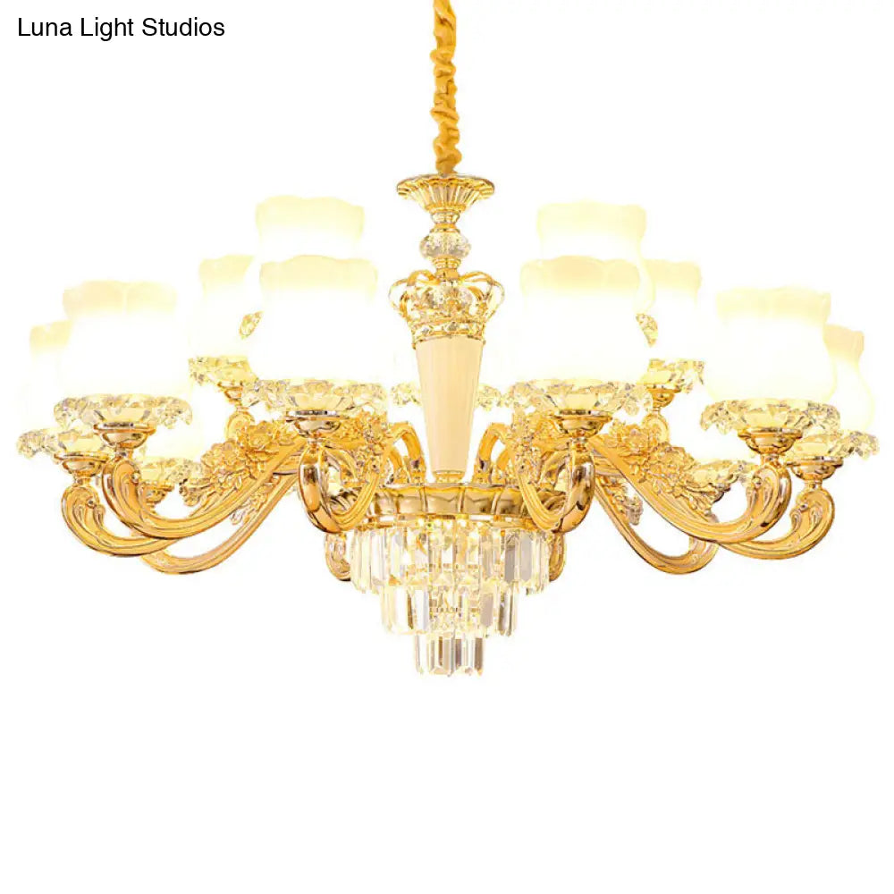 Contemporary Gold Bud Drop Lamp with Milky Glass - Dining Room Chandelier