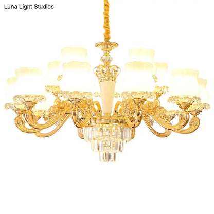 Contemporary Gold Bud Drop Lamp with Milky Glass - Dining Room Chandelier