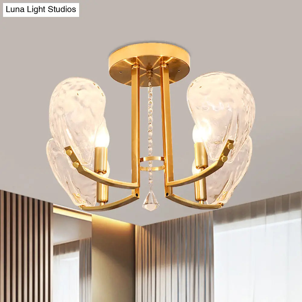 DecorBites™ DecorBites™ Contemporary Gold Candle Semi Flush Mount Ceiling Light with Crystal Petal Shade - 4 Bulbs
