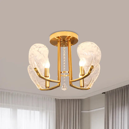 DecorBites™ DecorBites™ Contemporary Gold Candle Semi Flush Mount Ceiling Light with Crystal Petal Shade - 4 Bulbs