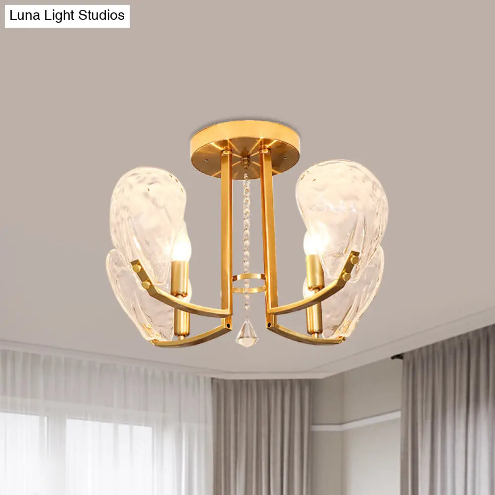 DecorBites™ DecorBites™ Contemporary Gold Candle Semi Flush Mount Ceiling Light with Crystal Petal Shade - 4 Bulbs