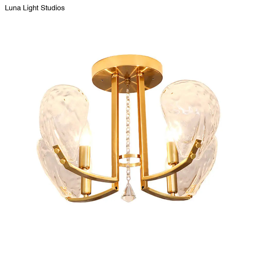 DecorBites™ DecorBites™ Contemporary Gold Candle Semi Flush Mount Ceiling Light with Crystal Petal Shade - 4 Bulbs