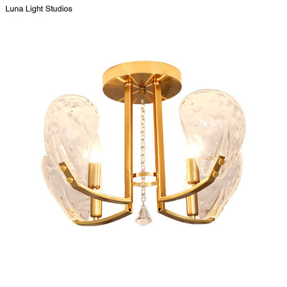DecorBites™ DecorBites™ Contemporary Gold Candle Semi Flush Mount Ceiling Light with Crystal Petal Shade - 4 Bulbs