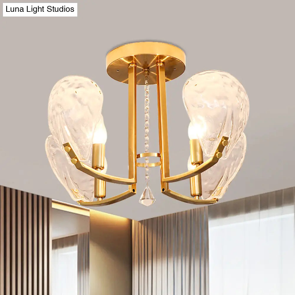 DecorBites™ DecorBites™ Contemporary Gold Candle Semi Flush Mount Ceiling Light with Crystal Petal Shade - 4 Bulbs
