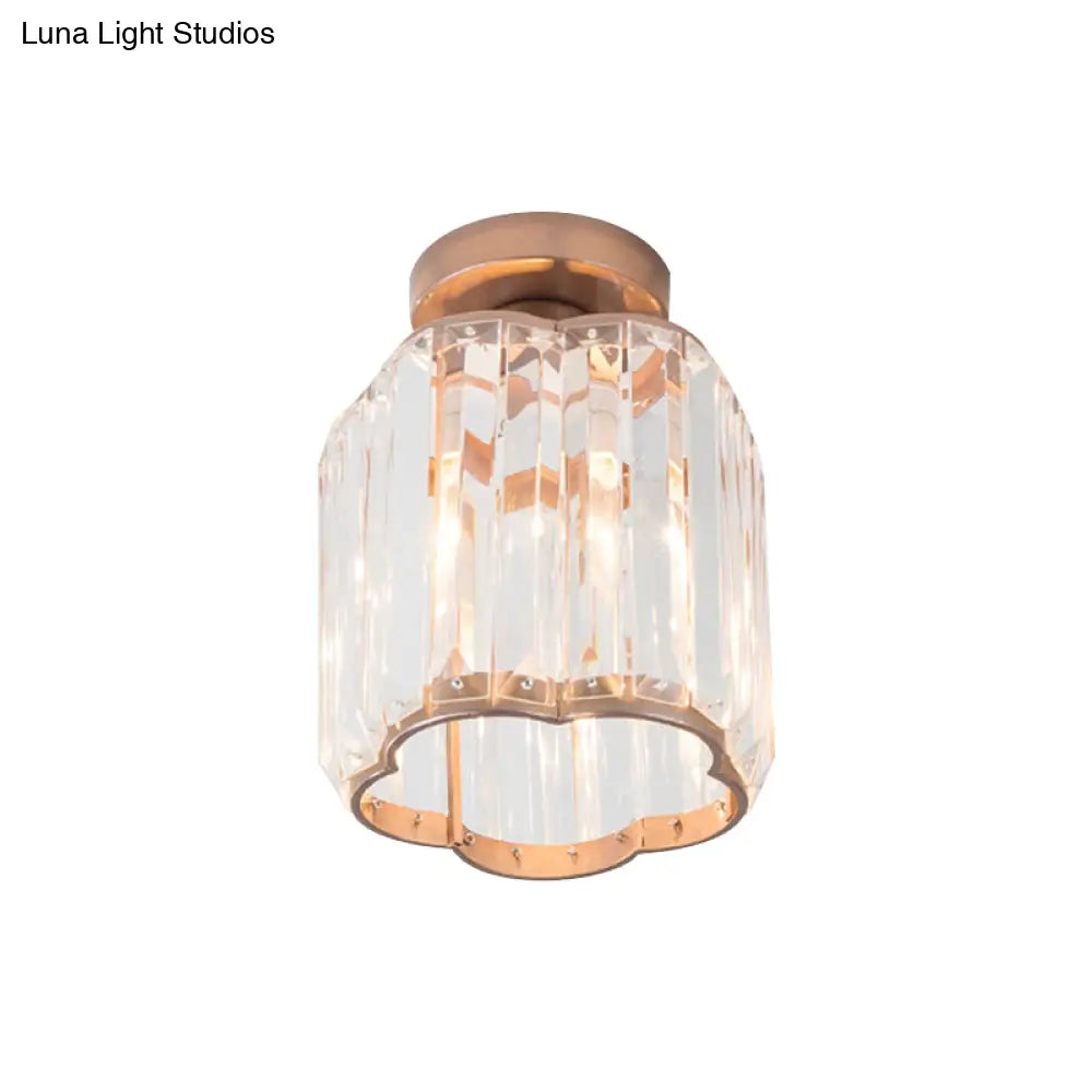 DecorBites™ DecorBites™ Contemporary Gold Canopy Semi Flush Light with Plum Blossom Shade and Clear Crystal Ceiling Flush Mount