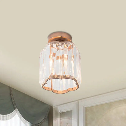 DecorBites™ DecorBites™ Contemporary Gold Canopy Semi Flush Light with Plum Blossom Shade and Clear Crystal Ceiling Flush Mount