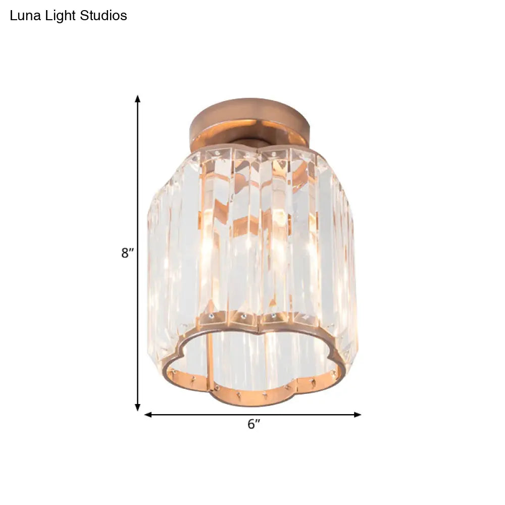 DecorBites™ DecorBites™ Contemporary Gold Canopy Semi Flush Light with Plum Blossom Shade and Clear Crystal Ceiling Flush Mount